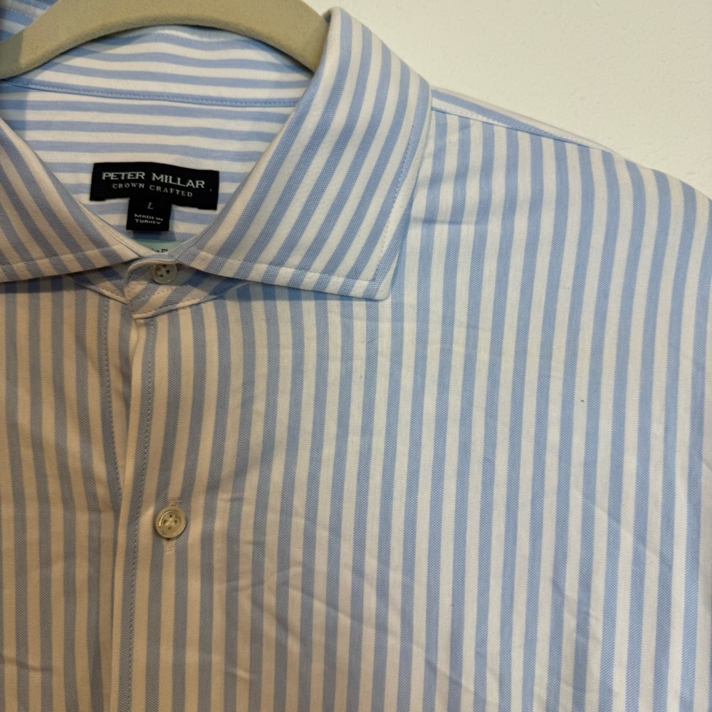 Peter Millar Crown Crafted Shirt Mens Sz L Blue Striped Long Sleeve Button Up